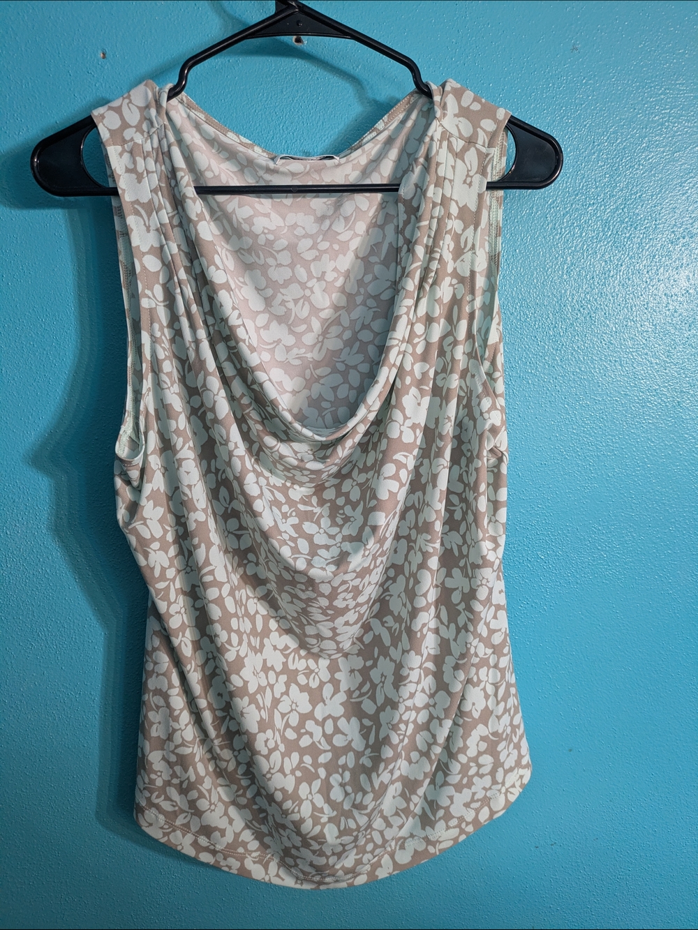 CK Beige & White Floral Cowl Neck Soft Drape Tank Casual Business